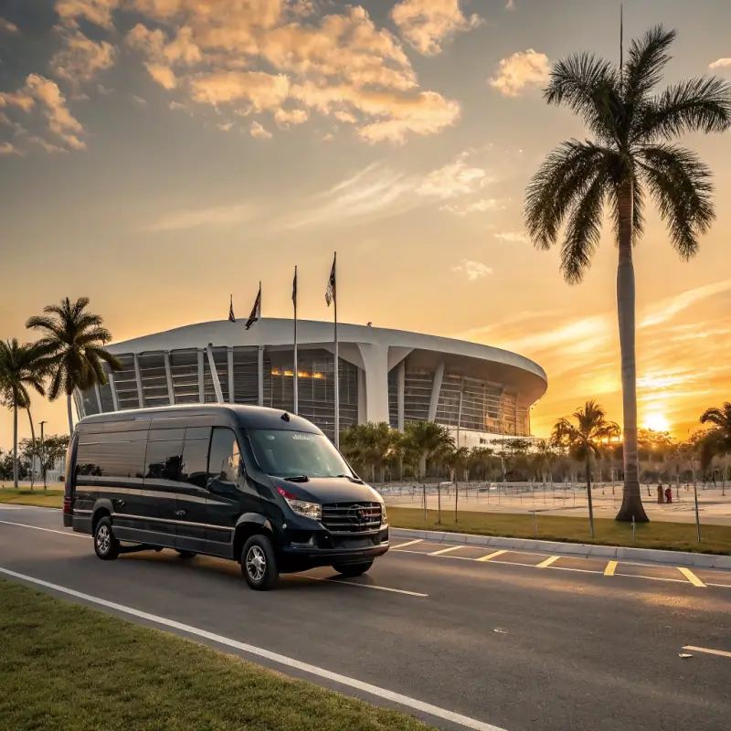 Van negra llegando al estadio de Miami para Mundial 2026